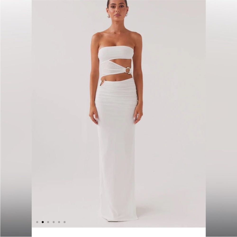 Peppermayo Into Pieces White Strapless Maxi Dress